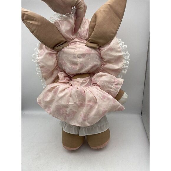 Vintage Applause Dolly Bunny Fabric Plush Doll Pink Dress Tulle Bonnet Easter - Picture 7 of 15
